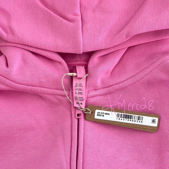 NEW! SKIMS COTTON FLEECE ZIP UP HOODIE BUBBLEGUM M - Picture 2 of 3